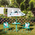 Kids Table And Chair Set, Outdoor Folding Garden Furniture, Picnic Table For Patio Backyard, With Dairy Cow Pattern, Removable & Height Adjustable Sun Umbrella, Aged 3 6 Years Old,White White Metal