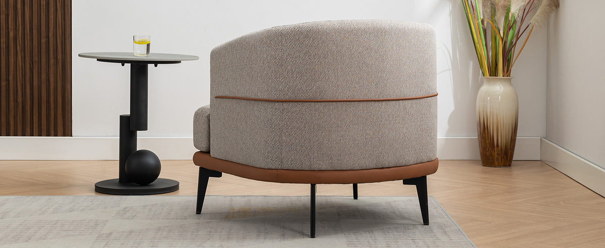 Modern Two Tone Barrel Fabric Chair, Upholstered Round Armchair For Living Room Bedroom Reading Room, Burnt Orange Burnt Orange Linen