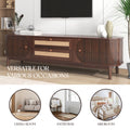 Rattan Tv Stand For Tvs Up To 75'', Modern Farmhouse Media Console, Entertainment Center With Solid Wood Legs, Tv Cabinet For Living Room,Home Theatre Natural Wood Brown Primary Living Space 60 69 Inches Solid Wood Mdf
