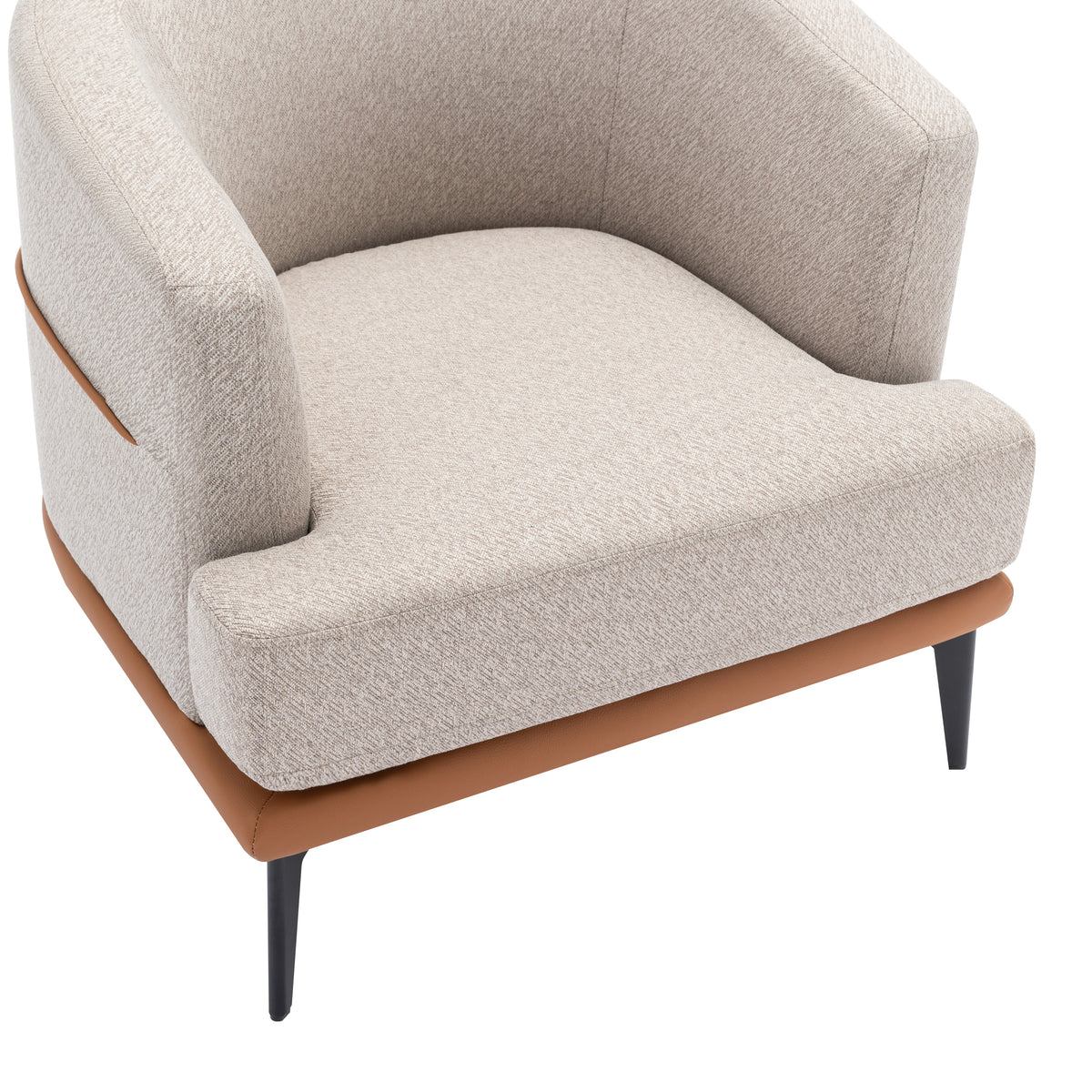 Modern Two Tone Barrel Fabric Chair, Upholstered Round Armchair For Living Room Bedroom Reading Room, Burnt Orange Burnt Orange Linen