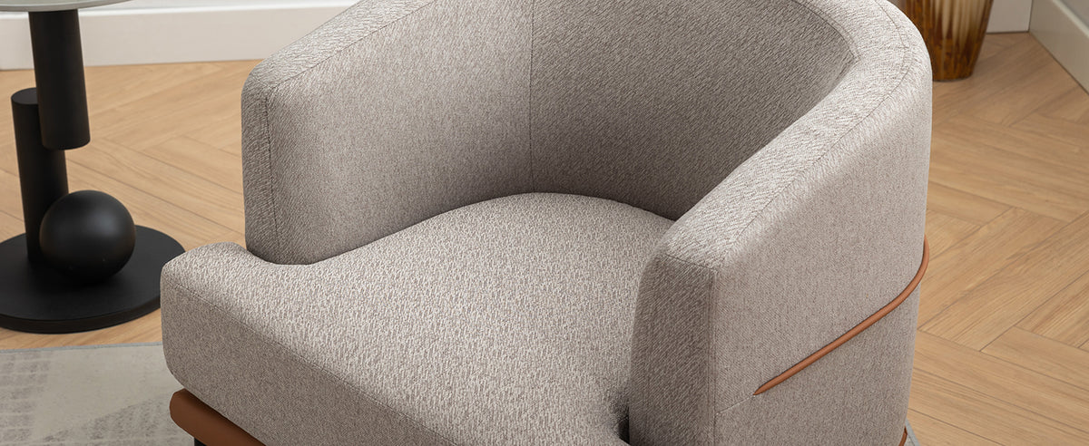 Modern Two Tone Barrel Fabric Chair, Upholstered Round Armchair For Living Room Bedroom Reading Room, Burnt Orange Burnt Orange Linen