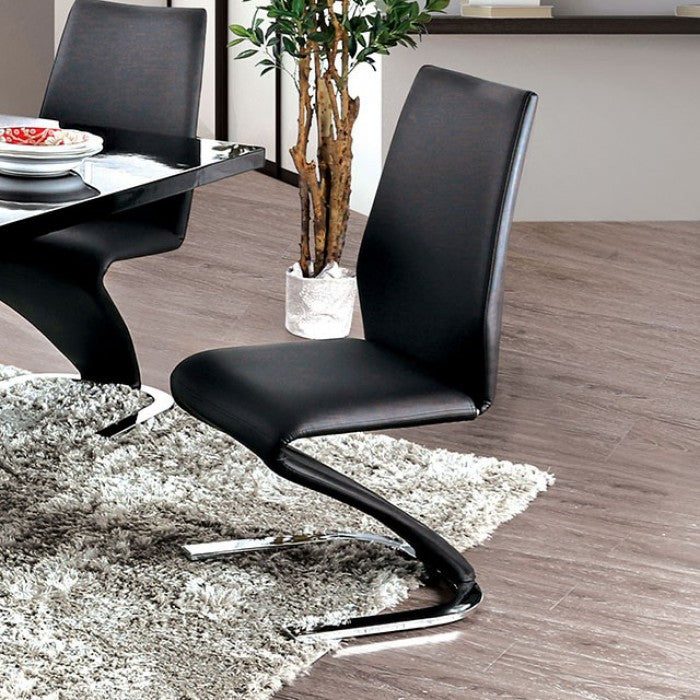 Contemporary Style Z Shaped Chair Base 2Pcs Dining Chairs Blackchrome Finish Side Chair Dining Room Furniture Black Dining Room Contemporary,Modern Metal
