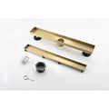 12 Inches Linear Shower Drain, Included Hair Strainer And Leveling Feet Brushed Gold Stainless Steel
