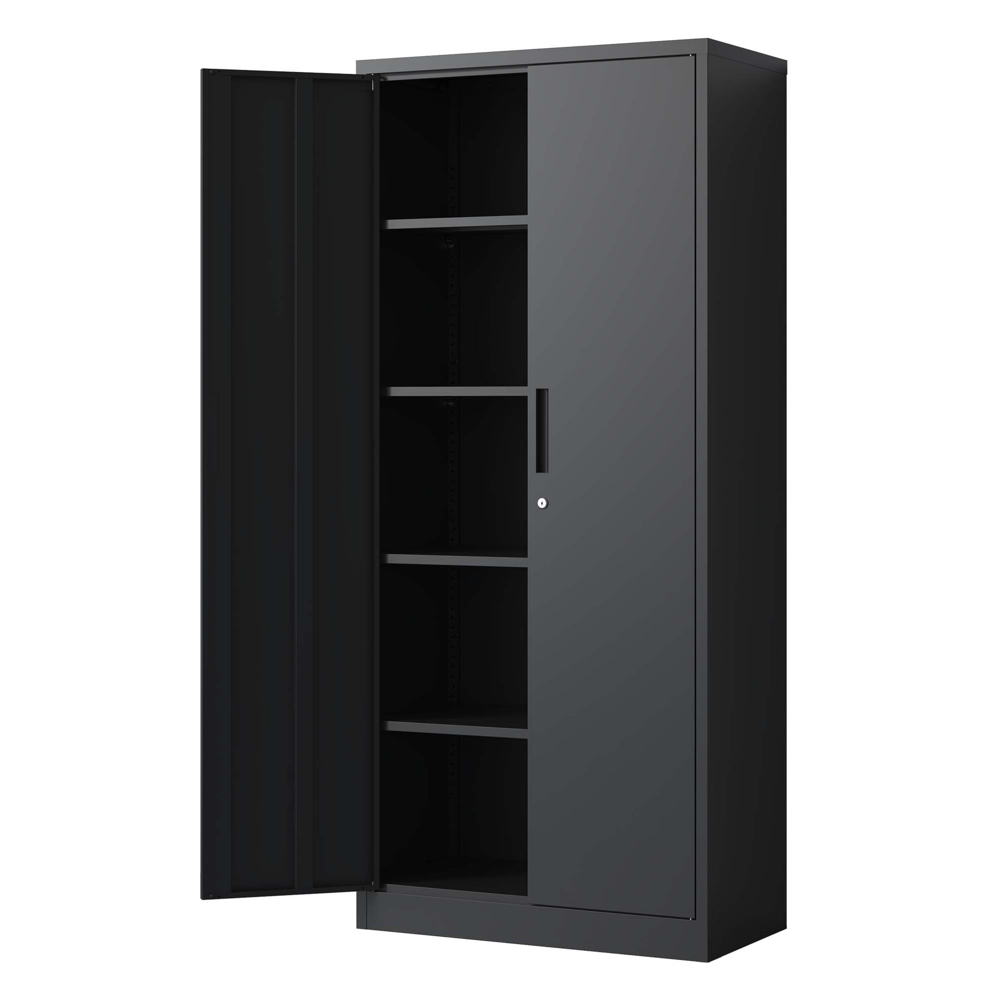 72"H Metal Garage Storage Cabinet, Black Tool Steel Locking Cabinet With Doors And 4 Shelves, Tall Cabinets For Garage Storage Systems Lockable File Cabinet For Home Office, Classroom Pantry Filing