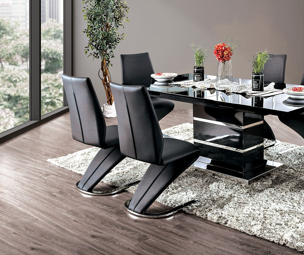 Contemporary Style Z Shaped Chair Base 2Pcs Dining Chairs Blackchrome Finish Side Chair Dining Room Furniture Black Dining Room Contemporary,Modern Metal