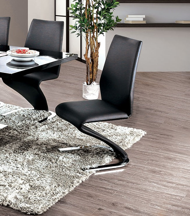 Contemporary Style Z Shaped Chair Base 2Pcs Dining Chairs Blackchrome Finish Side Chair Dining Room Furniture Black Dining Room Contemporary,Modern Metal