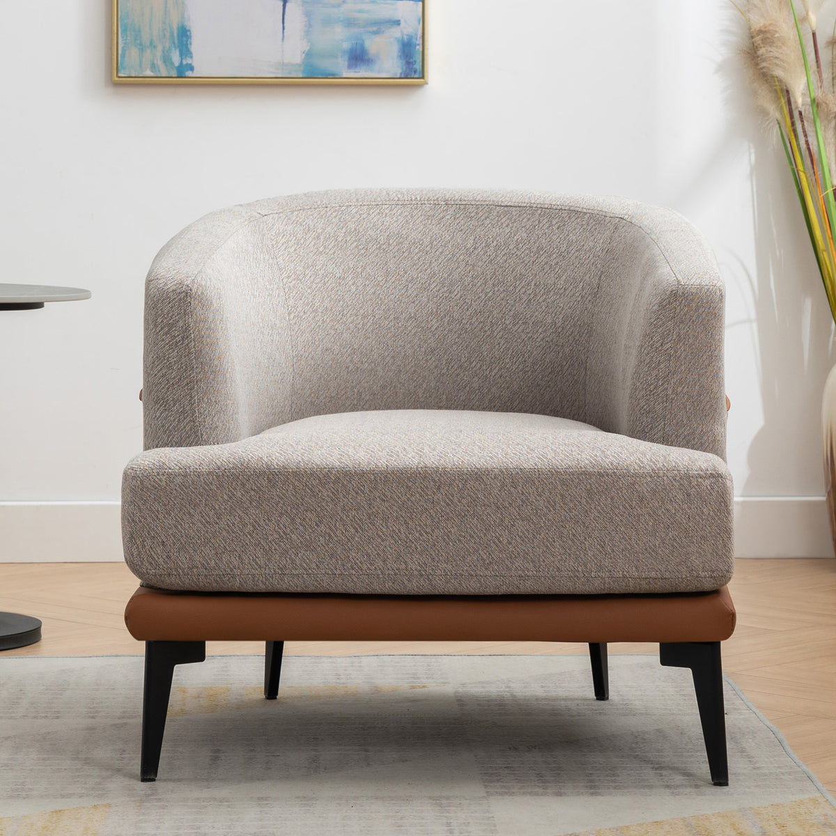 Modern Two Tone Barrel Fabric Chair, Upholstered Round Armchair For Living Room Bedroom Reading Room, Burnt Orange Burnt Orange Linen