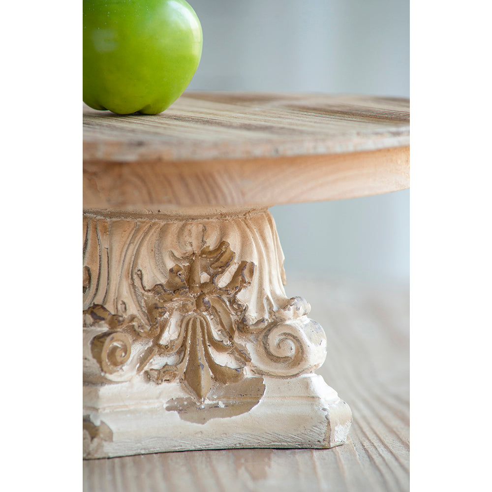 D9.5" X 5.5" Cake Stand, Wood Cake Plate With Magnesium Base Cream Brown Magnesium Oxide