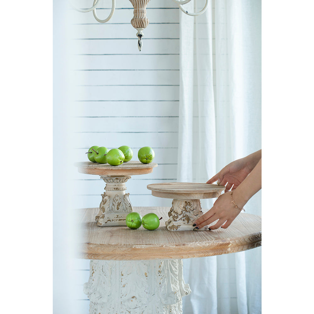 D9.5" X 5.5" Cake Stand, Wood Cake Plate With Magnesium Base Cream Brown Magnesium Oxide