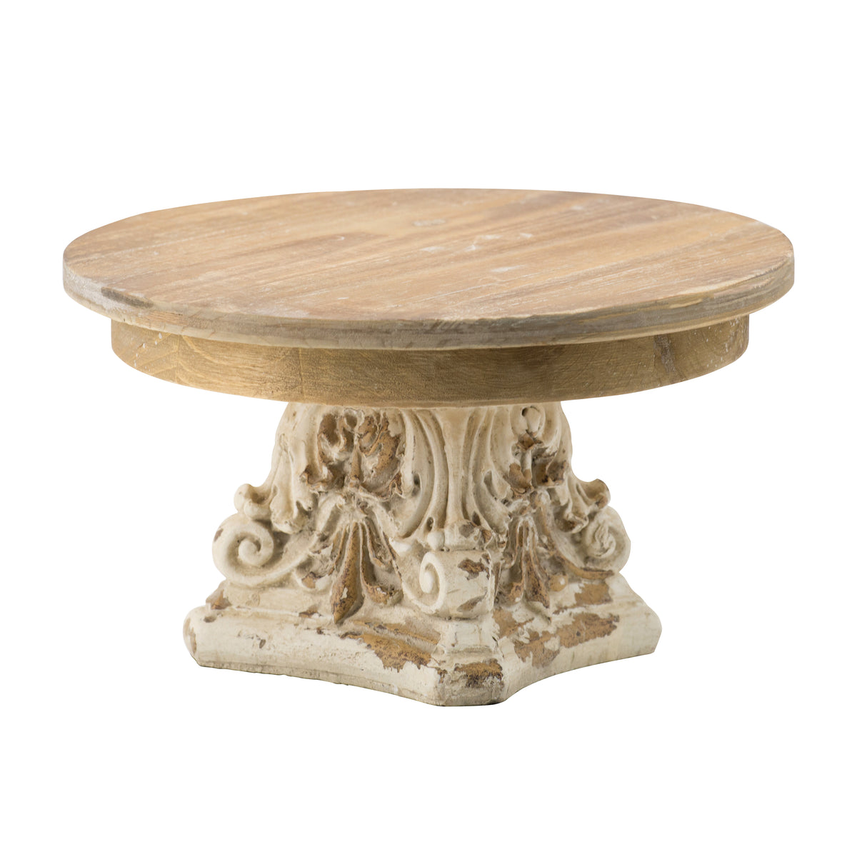 D9.5" X 5.5" Cake Stand, Wood Cake Plate With Magnesium Base Cream Brown Magnesium Oxide