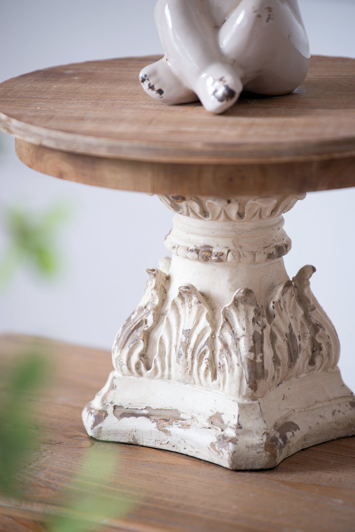 D10.5" X 7.5" Cake Stand, Wood Cake Plate With Magnesium Base Cream Brown Magnesium Oxide