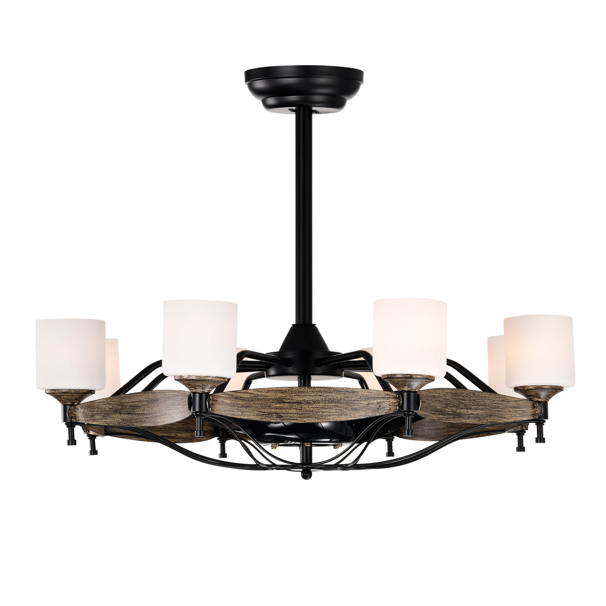 Dia 33 Inch Chandelier Ceiling Fan For Bedroom Dining Room Living Room Kitchen Farmhouse Entry,Matte Black Wood Grain Wood American Design,American Traditional,Classic,Contemporary,Farmhouse Glass Metal