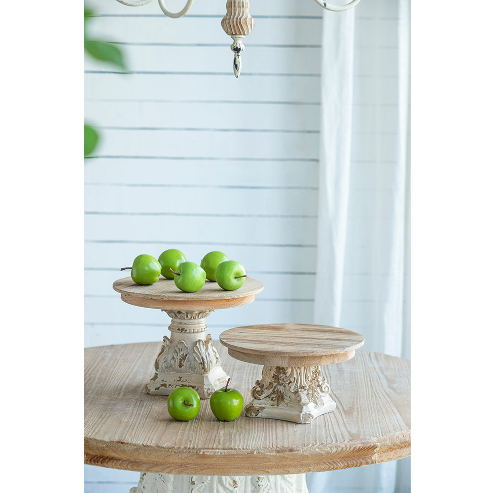 D9.5" X 5.5" Cake Stand, Wood Cake Plate With Magnesium Base Cream Brown Magnesium Oxide