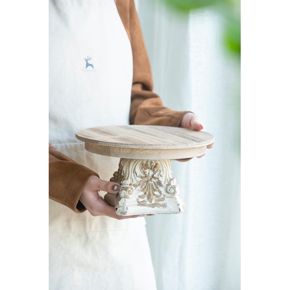 D9.5" X 5.5" Cake Stand, Wood Cake Plate With Magnesium Base Cream Brown Magnesium Oxide