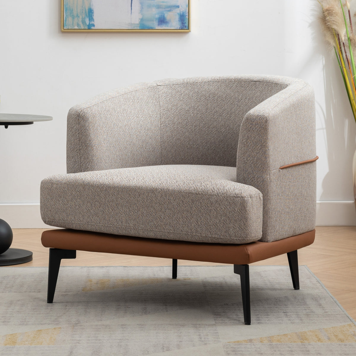 Modern Two Tone Barrel Fabric Chair, Upholstered Round Armchair For Living Room Bedroom Reading Room, Burnt Orange Burnt Orange Linen