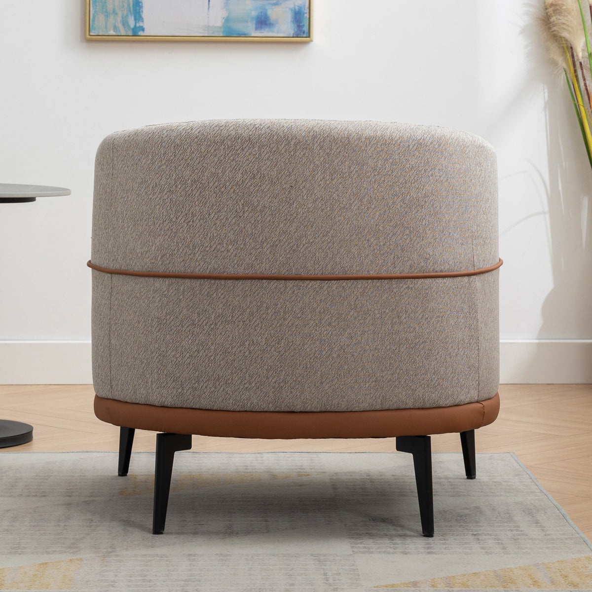 Modern Two Tone Barrel Fabric Chair, Upholstered Round Armchair For Living Room Bedroom Reading Room, Burnt Orange Burnt Orange Linen