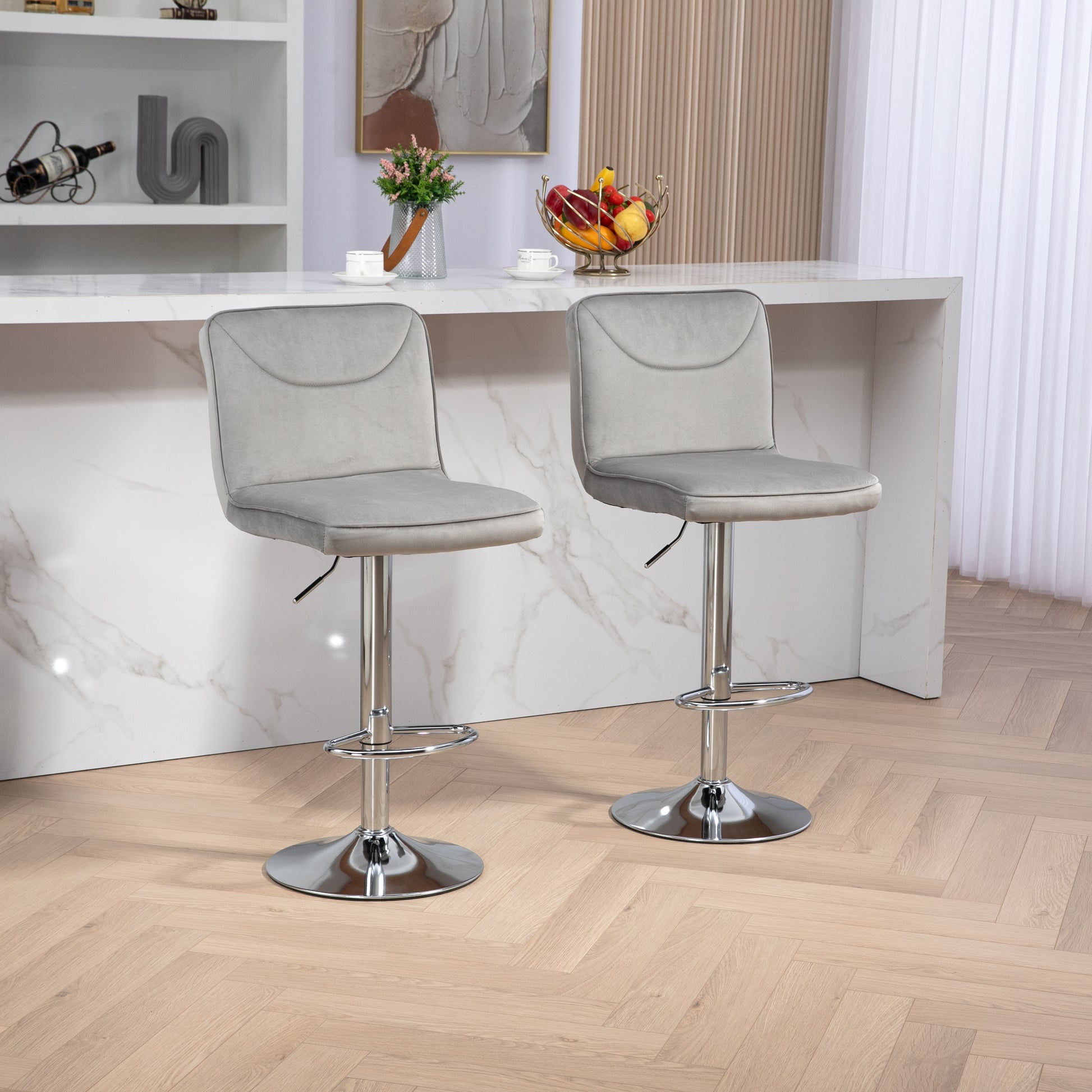 Coolmore Bar Stools With Back And Footrest Counter Height Dining Chairs 2Pc Set,360 Velvet Swivel Bar Stools Set Of 2, Adjustable Counter Height Bar Chairs Gray Velvet Gray Primary Living Space Foam Velvet