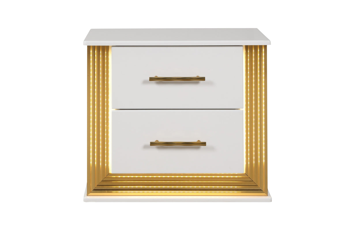 Contemporary Style 5Pc King Bedroom Set Made With Wood & Gold Finish Box Spring Not Required King White Wood 5 Piece Set Bedroom Bed Included,Chest Included,Dresser Included,Mirror