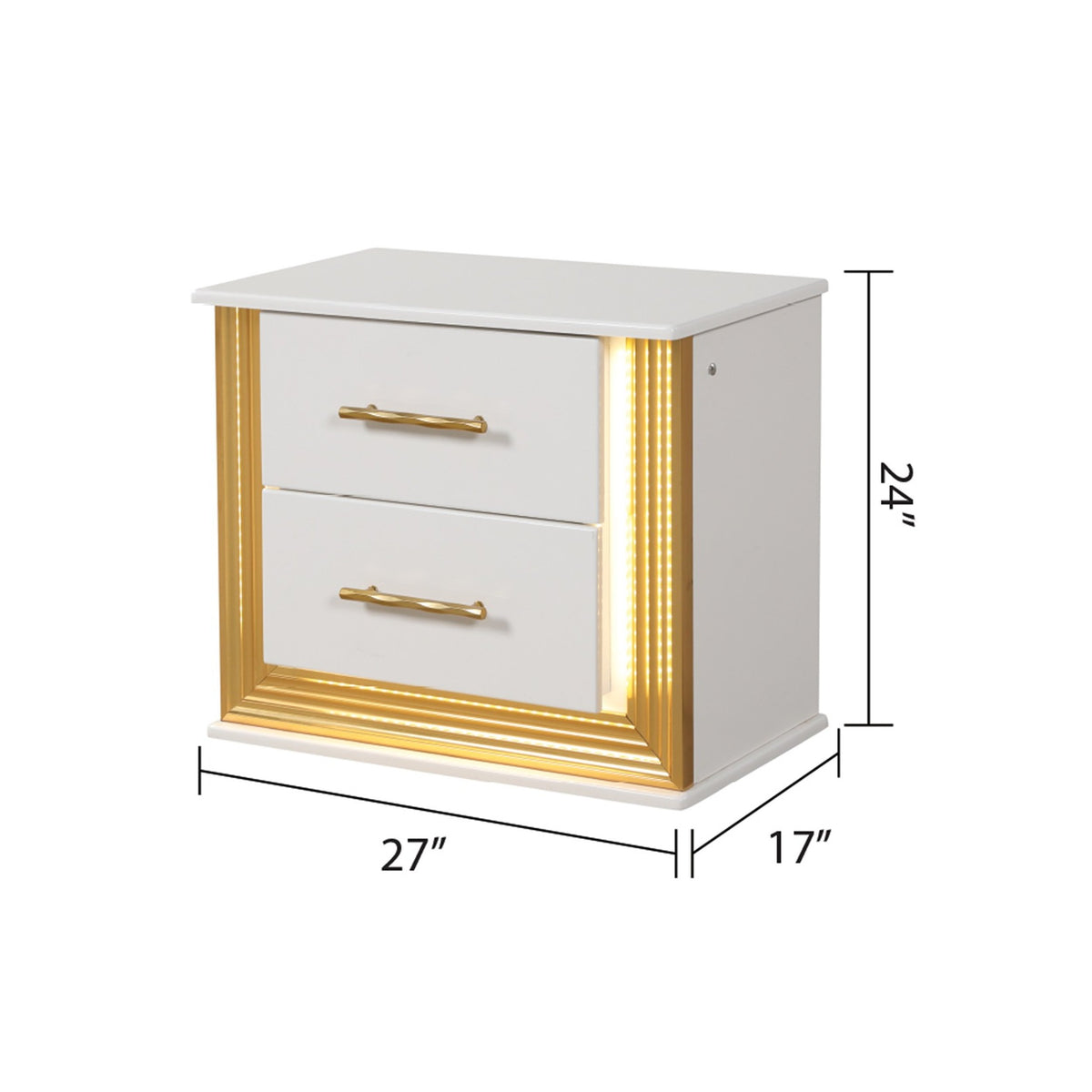 Contemporary Style 4Pc King Bedroom Set Made With Wood & Gold Finish Box Spring Not Required King White Wood 4 Piece Set Bedroom Bed Included,Dresser Included,Mirror Included,Nightstand Included Contemporary,Modern Solid Wood Mdf Built In Lighting Wood