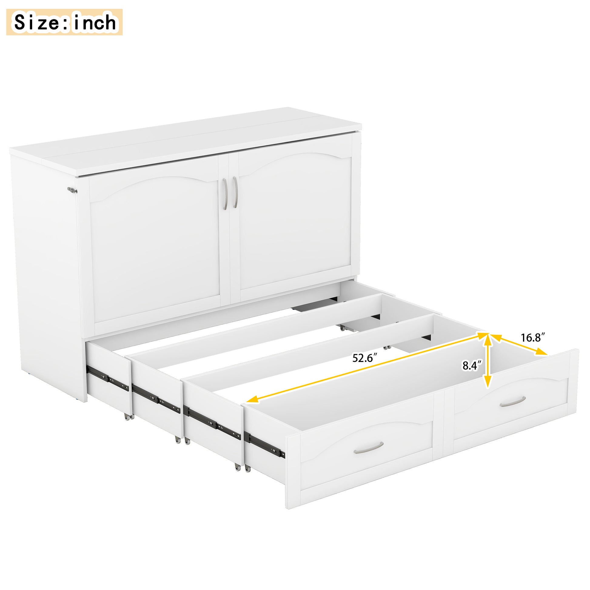 Queen Size Murphy Bed Wall Bed With Drawer And A Set Of Sockets & Usb Ports, Pulley Structure Design, White White Solid Wood Mdf