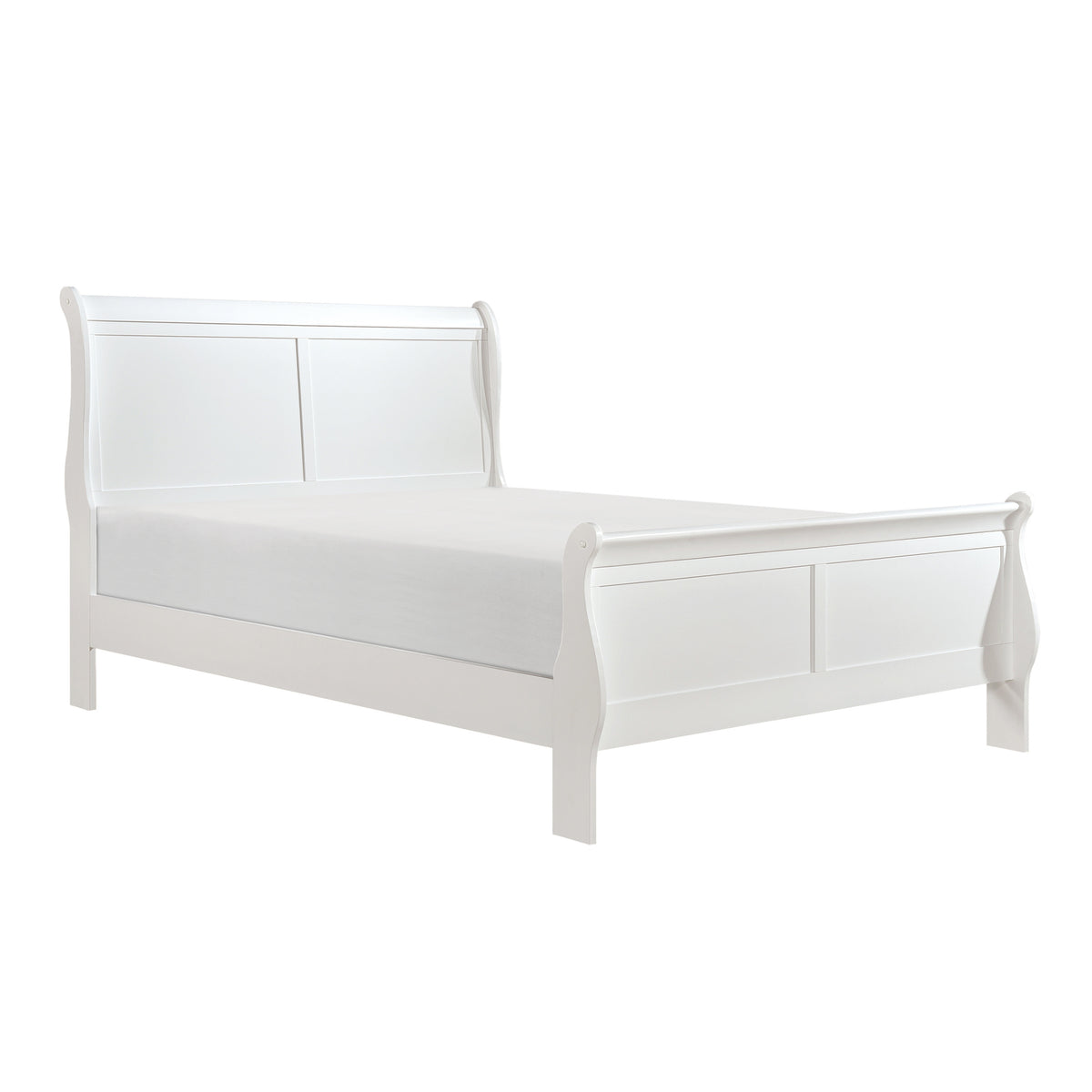 Classic Louis Philipe Style White Queen Size Bed 1Pc Traditional Design Bedroom Furniture Sleigh Bed Box Spring Required Queen White Wood Bedroom Traditional,Transitional Bed Frame Wood
