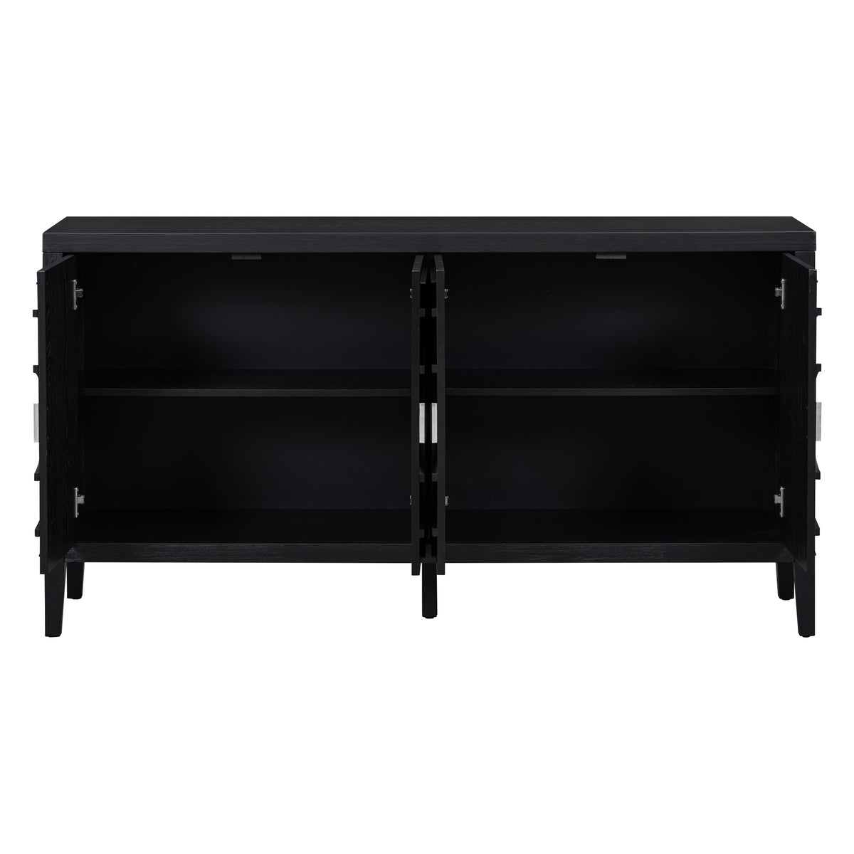 Retro Sideboard Door With Circular Groove Design Round Metal Door Handle For Entrance, Dinning Room, Living Room Black Black Mdf