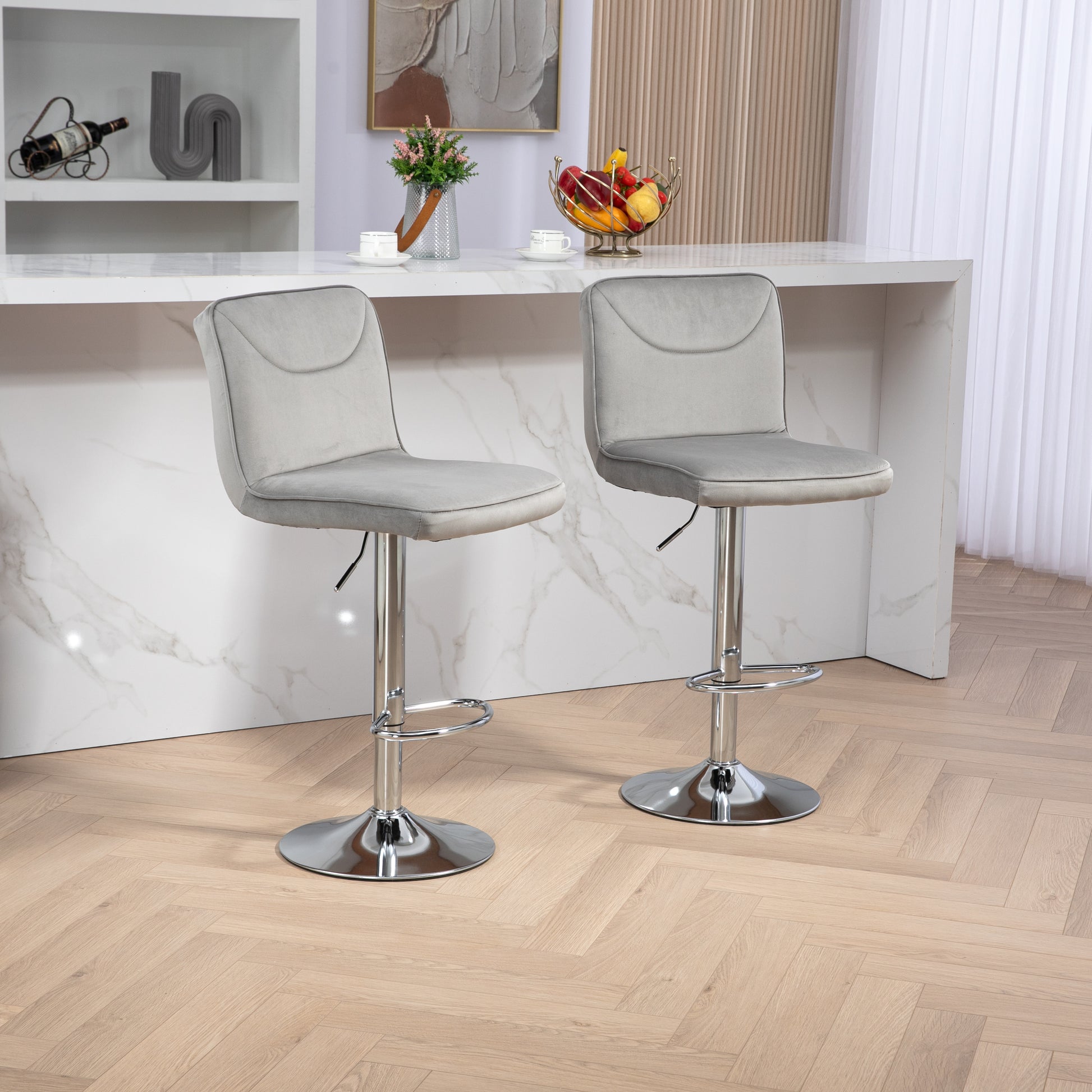 Coolmore Bar Stools With Back And Footrest Counter Height Dining Chairs 2Pc Set,360 Velvet Swivel Bar Stools Set Of 2, Adjustable Counter Height Bar Chairs Gray Velvet Gray Primary Living Space Foam Velvet