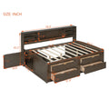 Full Size Wood Daybed With 2 Bedside Cabinets, Upper Shelves And 4 Drawers, Antique Brown Antique Brown Solid Wood Mdf