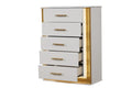 Contemporary Style 5Pc King Bedroom Set Made With Wood & Gold Finish Box Spring Not Required King White Wood 5 Piece Set Bedroom Bed Included,Chest Included,Dresser Included,Mirror