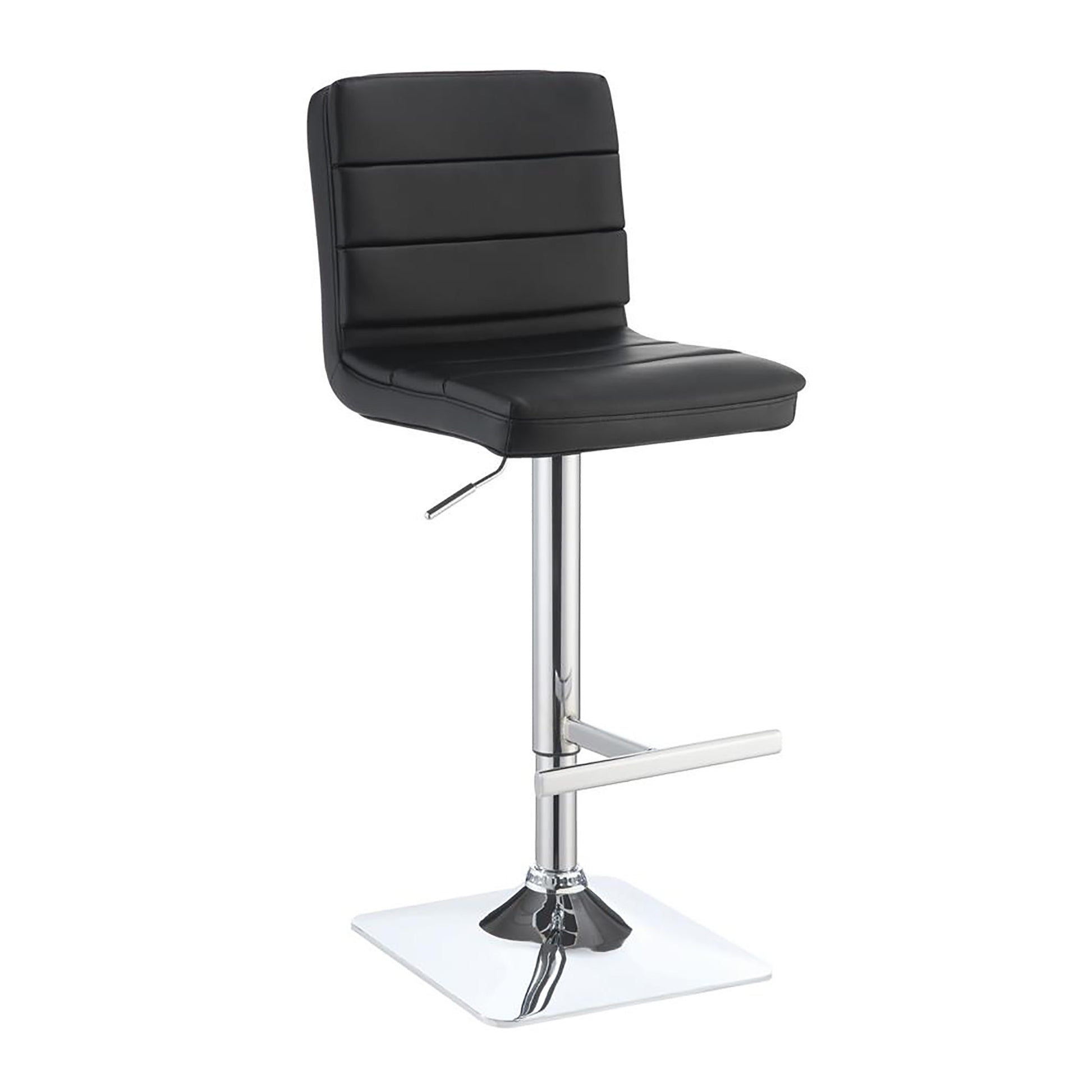Black And Chrome Adjustable Bar Stool Set Of 2 Solid Black Dining Room Spot Clean Contemporary,Modern Bar Stools Solid Back Foam Upholstered