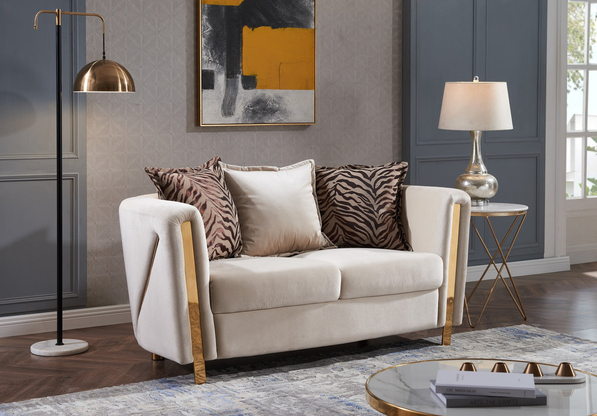 Chanelle Thick Velvet Fabric Upholstered Loveseat Made With Wood In Beige Beige Velvet Wood Primary Living Space Cushion Back Contemporary,Modern Velvet Wood