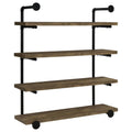 Black And Rustic Oak 40 Inch Wall Shelf 4 Black Brown Brown Vertical Office Open Back Wood Farmhouse,Rustic Wall Mounted Wood Metal
