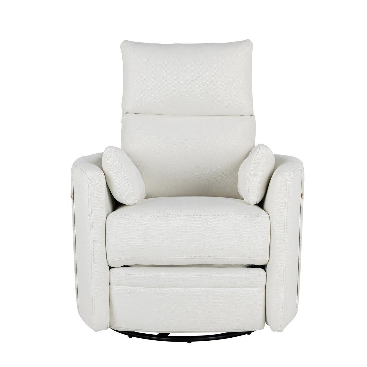 Upholstered Swivel Recliner Manual Rocker Recliner Chair Baby Nursery Chair With Two Removable Pillows For Living Room, Beige Beige Foam Linen