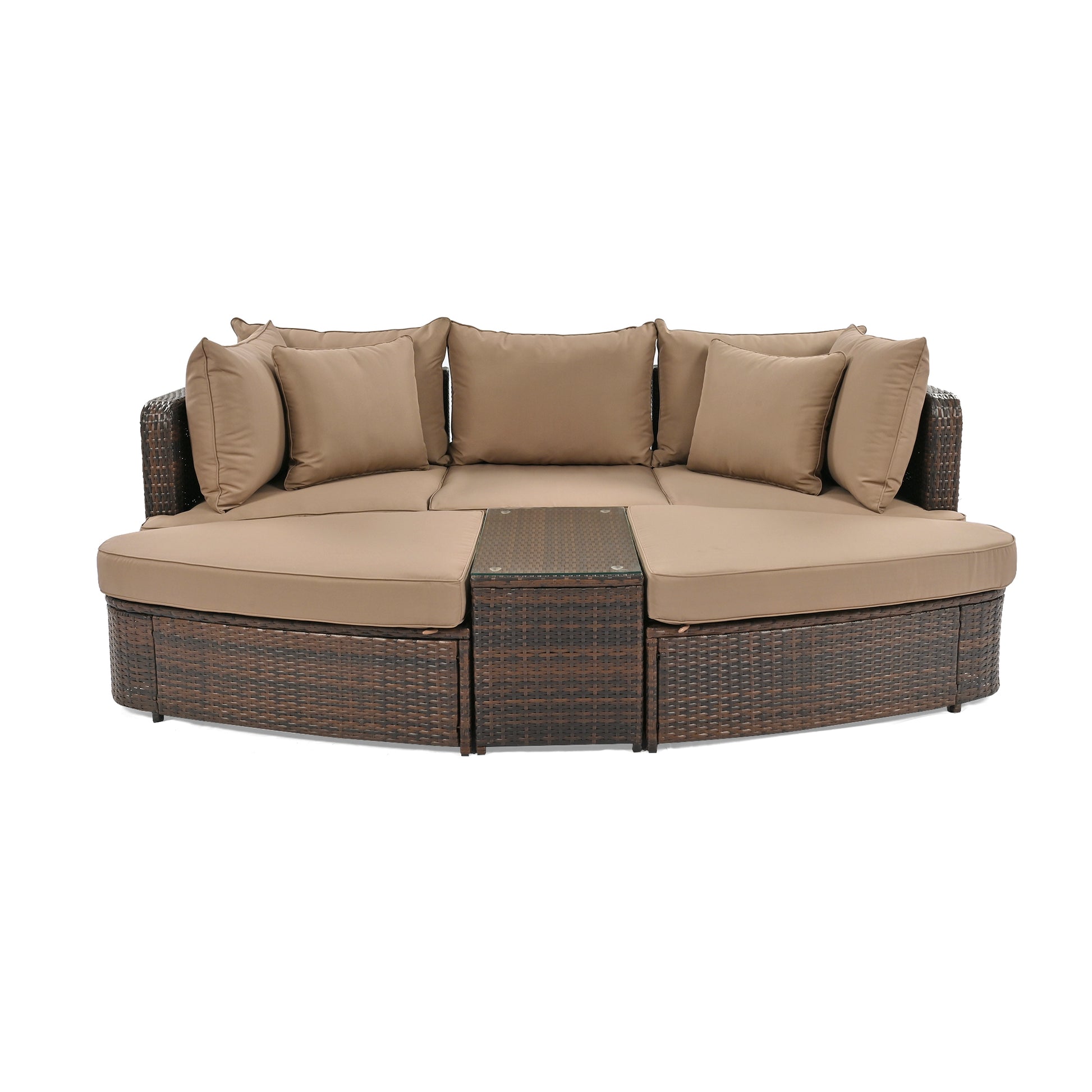 6 Piece Patio Outdoor Conversation Round Sofa Set, Pe Wicker Rattan Separate Seating Group With Coffee Table, Brown Yes Deep Seating Brown Weather Resistant Frame Water Resistant Cushion Garden & Outdoor Sofa Seating Groups Foam Rattan