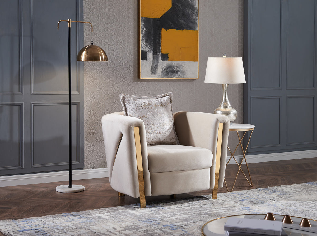 Thick Velvet Fabric Upholstered Chair Made With Wood In Beige Beige Primary Living Space Contemporary,Modern Velvet Wood