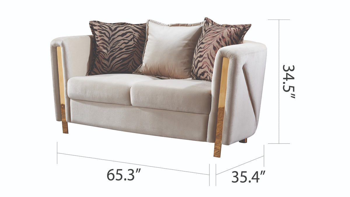 Chanelle Thick Velvet Fabric Upholstered Loveseat Made With Wood In Beige Beige Velvet Wood Primary Living Space Cushion Back Contemporary,Modern Velvet Wood