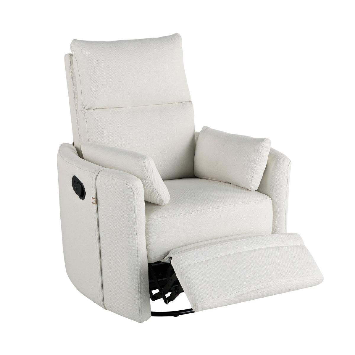 Upholstered Swivel Recliner Manual Rocker Recliner Chair Baby Nursery Chair With Two Removable Pillows For Living Room, Beige Beige Foam Linen