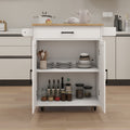 Kitchen Island Rolling Trolley Cart With Adjustable Shelves & Towel Rack & Seasoning Rack Rubber Wood Table Top White White Mdf