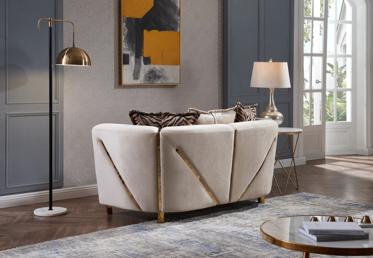 Chanelle Thick Velvet Fabric Upholstered Loveseat Made With Wood In Beige Beige Velvet Wood Primary Living Space Cushion Back Contemporary,Modern Velvet Wood