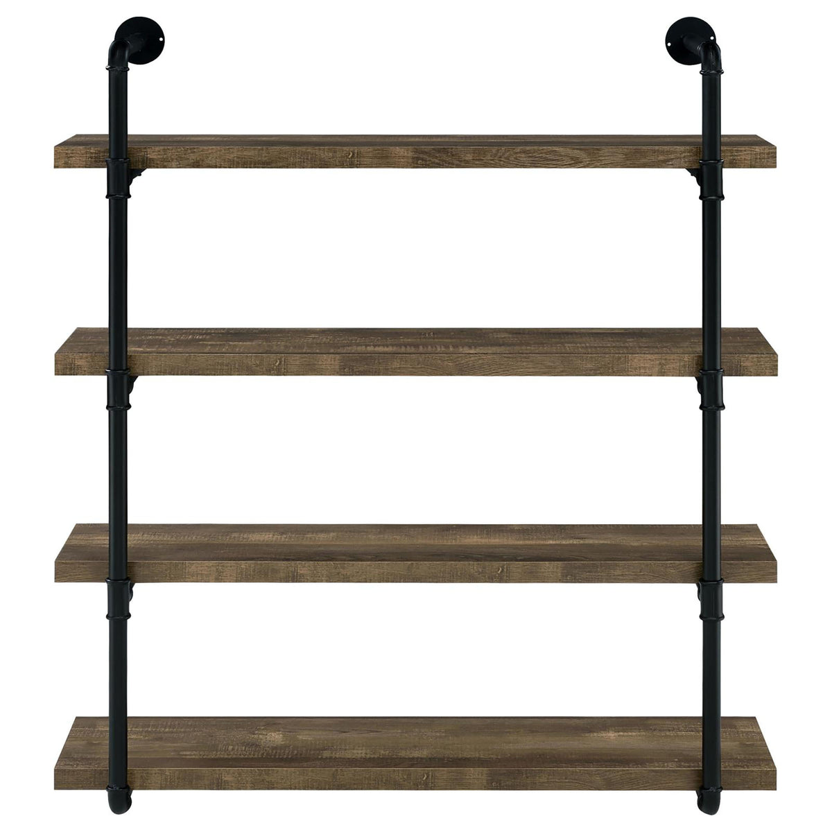Black And Rustic Oak 40 Inch Wall Shelf 4 Black Brown Brown Vertical Office Open Back Wood Farmhouse,Rustic Wall Mounted Wood Metal