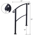 Handrails For Outdoor Steps, Fit 1 Or 3 Steps Outdoor Stair Railing, White Wrought Iron Handrail, Flexible Front Porch Hand Rail, Transitional Handrails For Concrete Steps Or Wooden Stairs Black Steel