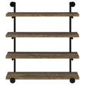 Black And Rustic Oak 40 Inch Wall Shelf 4 Black Brown Brown Vertical Office Open Back Wood Farmhouse,Rustic Wall Mounted Wood Metal