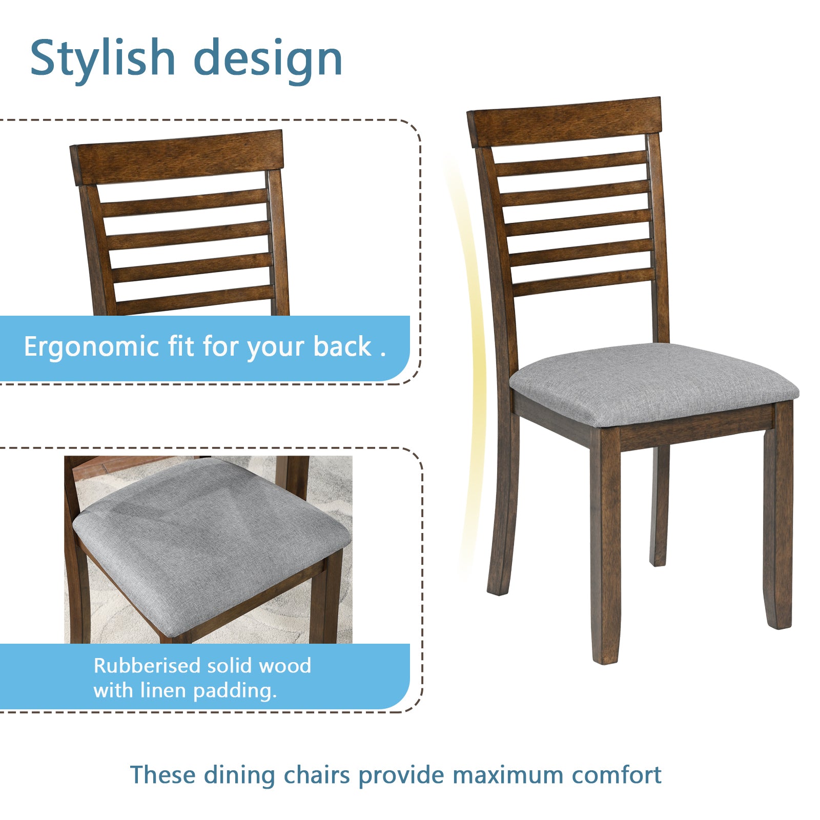5 Piece Modern Dining Set, Rectangular Wooden Dining Table With 4 Upholstered Chairs For Kitchen, Dining Room, Walnut Wood Walnut Seats 4 Wood Dining Room Acacia 4 Leg Rectangular Dining Table With Chair Acacia Wood