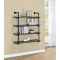 Black And Rustic Oak 40 Inch Wall Shelf 4 Black Brown Brown Vertical Office Open Back Wood Farmhouse,Rustic Wall Mounted Wood Metal