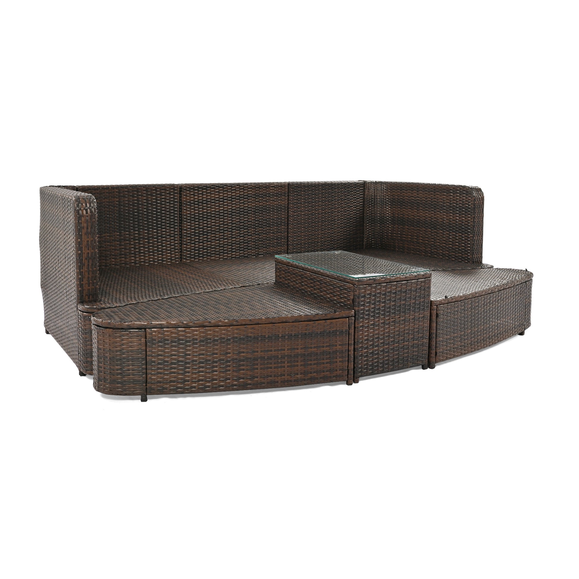 6 Piece Patio Outdoor Conversation Round Sofa Set, Pe Wicker Rattan Separate Seating Group With Coffee Table, Brown Yes Deep Seating Brown Weather Resistant Frame Water Resistant Cushion Garden & Outdoor Sofa Seating Groups Foam Rattan