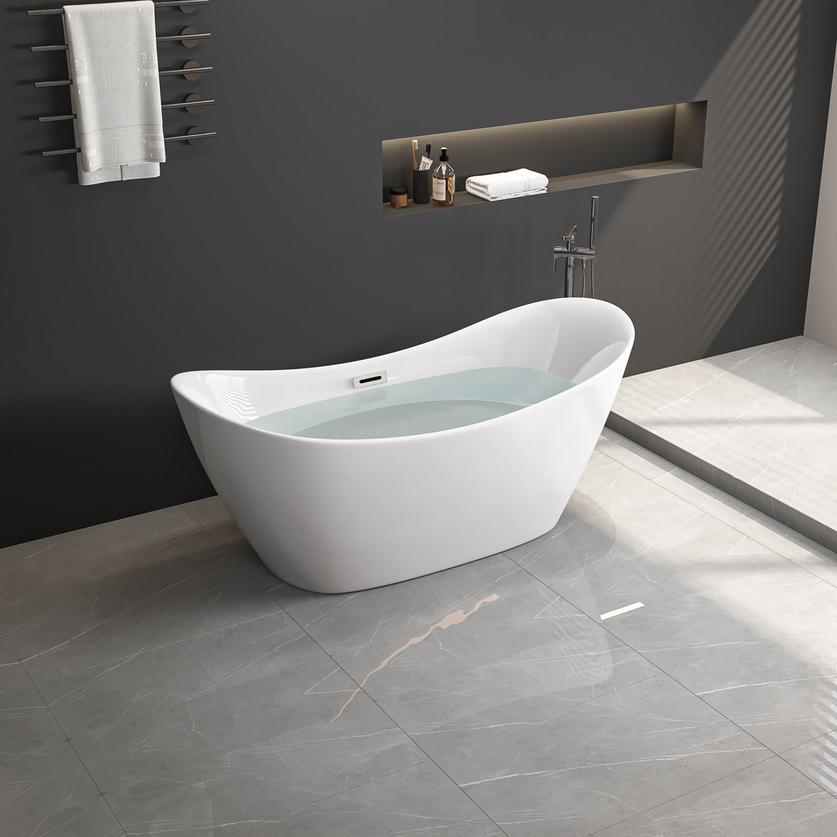 67" Acrylic Freestanding Bathtub Acrylic Soaking Tubs, Oval Shape Freestanding Bathtubs With Chrome Overflow And Pop Up Drain, Double Slipper Tub Gloss White Oval Bathroom Freestanding Tubs Polished 61 69 In Contemporary Soaking Center Acrylic Acrylic