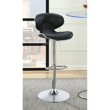 Black And Chrome Adjustable Bar Stool Set Of 2 Solid Black Dining Room Spot Clean Contemporary,Modern Bar Stools Solid Back Foam Upholstered