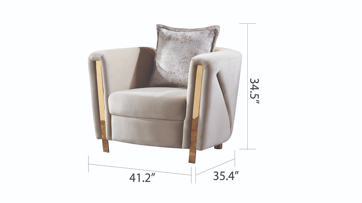 Thick Velvet Fabric Upholstered Chair Made With Wood In Beige Beige Primary Living Space Contemporary,Modern Velvet Wood