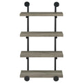 Black And Grey Driftwood Metal 24 Inch Wall Shelf 4 Black Grey Gray Vertical Office Open Back Wood Farmhouse,Rustic Wall Mounted Wood Metal