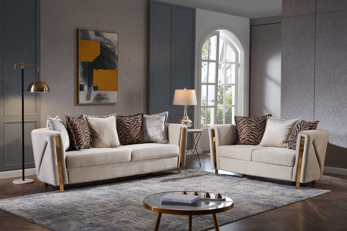 Chanelle Thick Velvet Fabric Upholstered Loveseat Made With Wood In Beige Beige Velvet Wood Primary Living Space Cushion Back Contemporary,Modern Velvet Wood